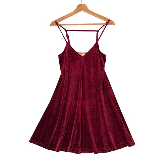 Mimi Chica Dresses & Skirts - VTG Y2k Whimsigoth Burgundy Red Velvet Fit Flare Dress SIZE SMALL Womens Strappy